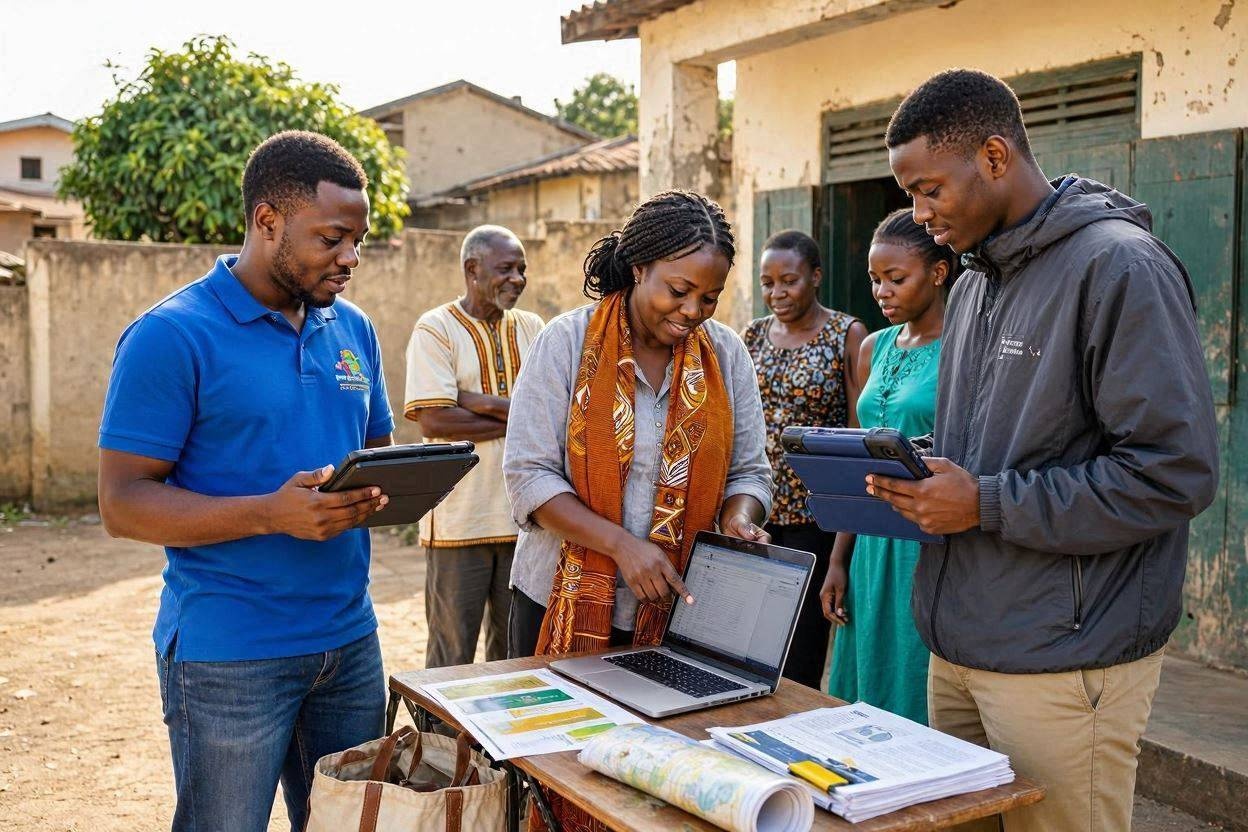 image of Ghanaian nonprofit workers preparing to do work and talking to each other